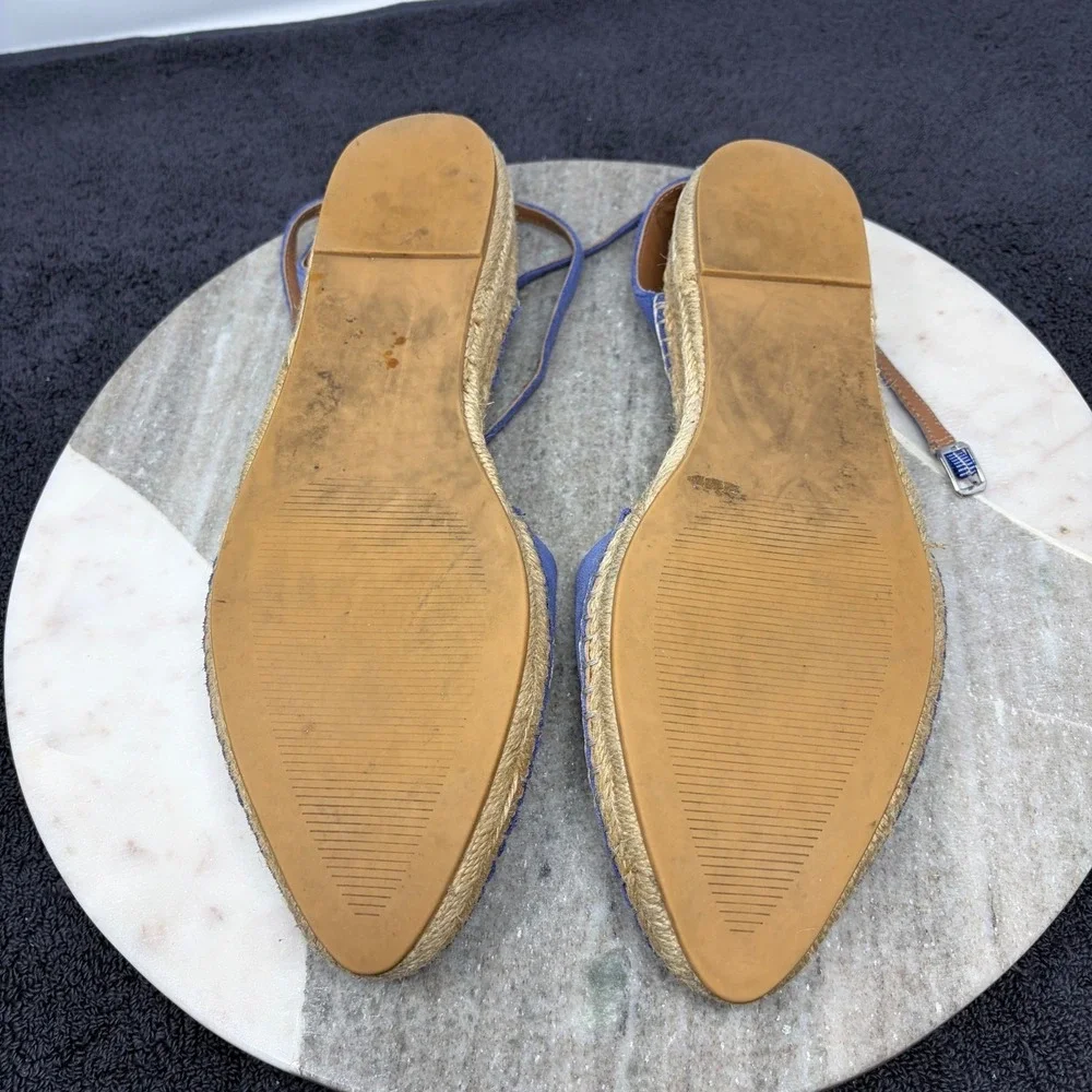 Adolfo Dominguez Blue Suede Espadrille Flats Ankle Tie Womens Sz 39 US 8.5 Coast